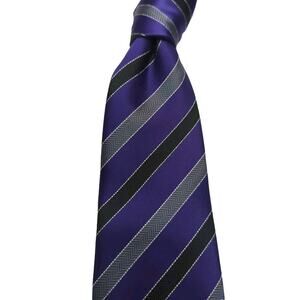 Imani Uomo Repp 100% Silk Tie Purple, Gray And Black Striped 60" X 3.5"
